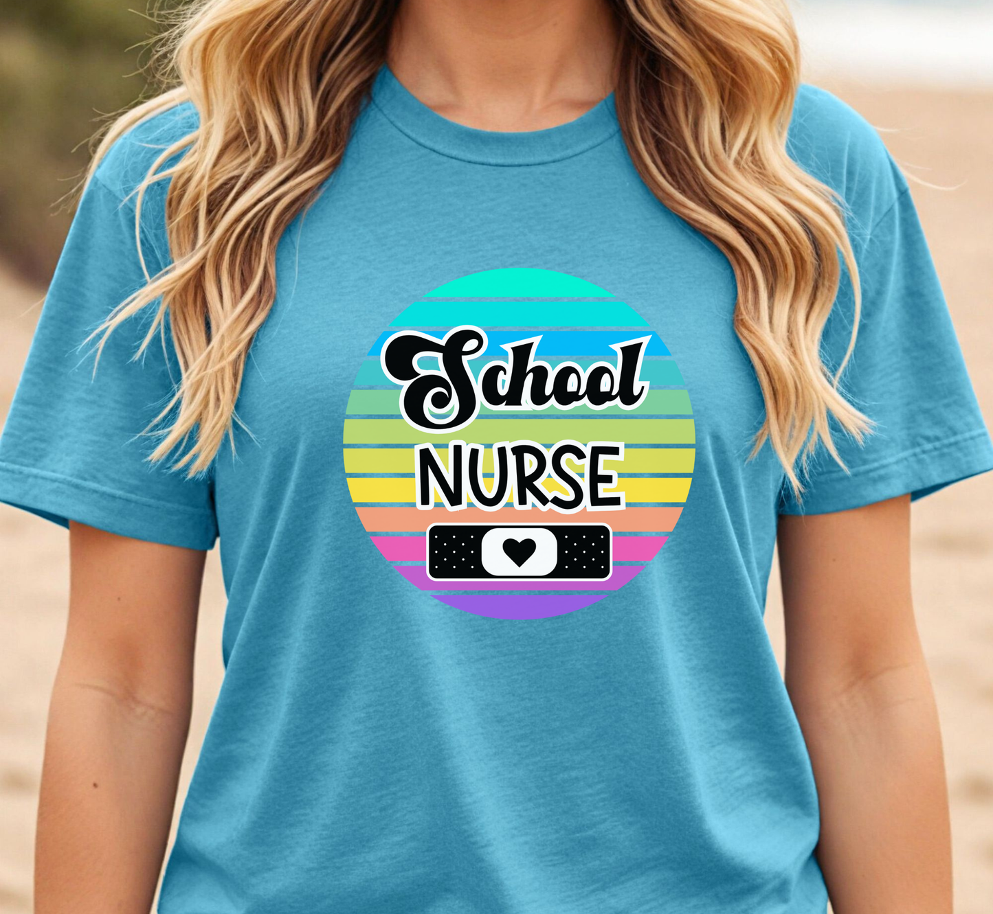 Retro Rainbow School Nurse Tee, Elementary School Nurse, Middle School, High School, K-12