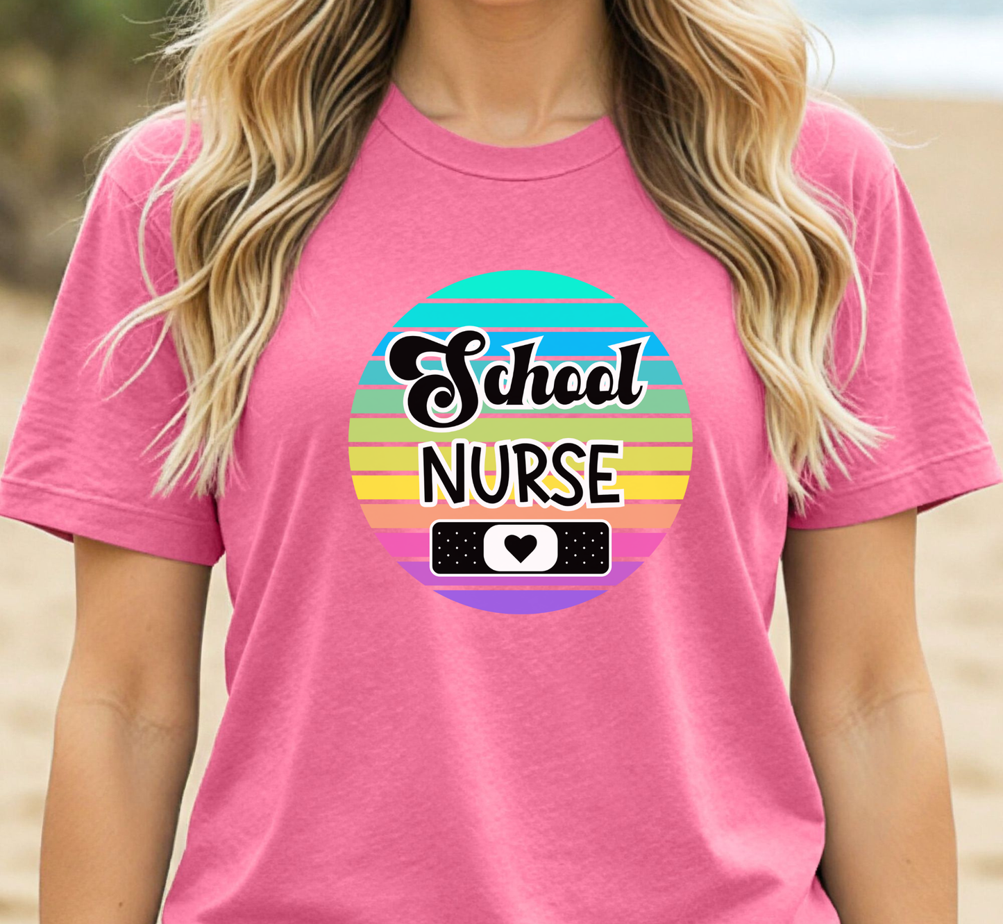 Retro Rainbow School Nurse Tee, Elementary School Nurse, Middle School, High School, K-12