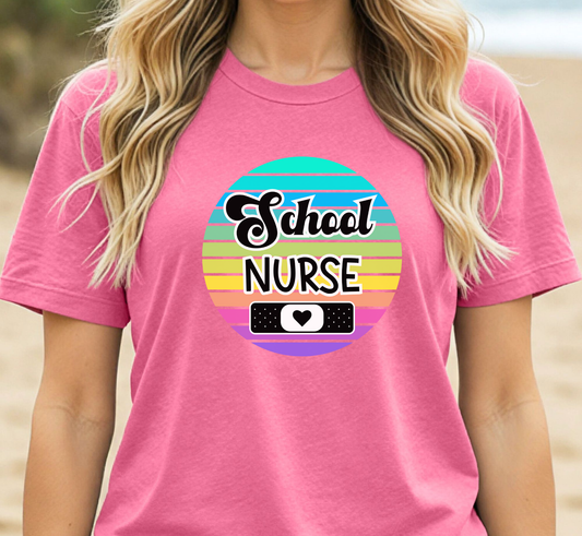 Retro Rainbow School Nurse Tee, Elementary School Nurse, Middle School, High School, K-12