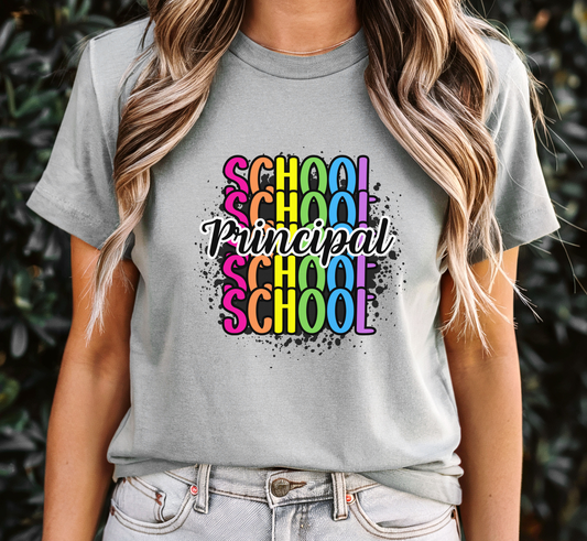 School Principal Rainbow Paint Splatter Tee, Administrator Tee, School Principal Gift