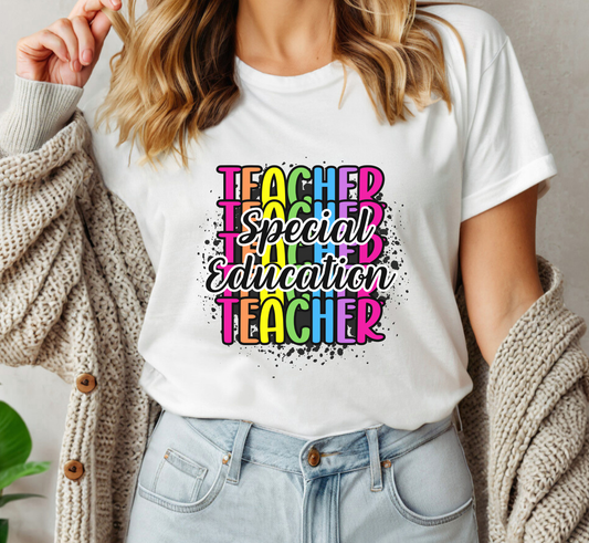 Special Education Teacher Rainbow Paint Splatter Tee, SPED Teacher T-Shirt