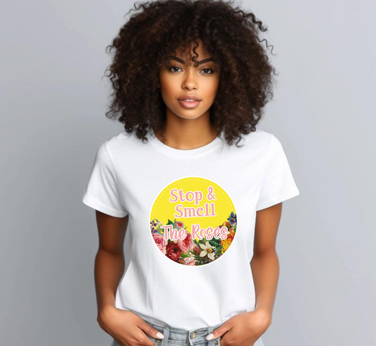 Stop and Smell the Roses Tee, Flower Lover T-Shirt, Vintage Floral Shirt