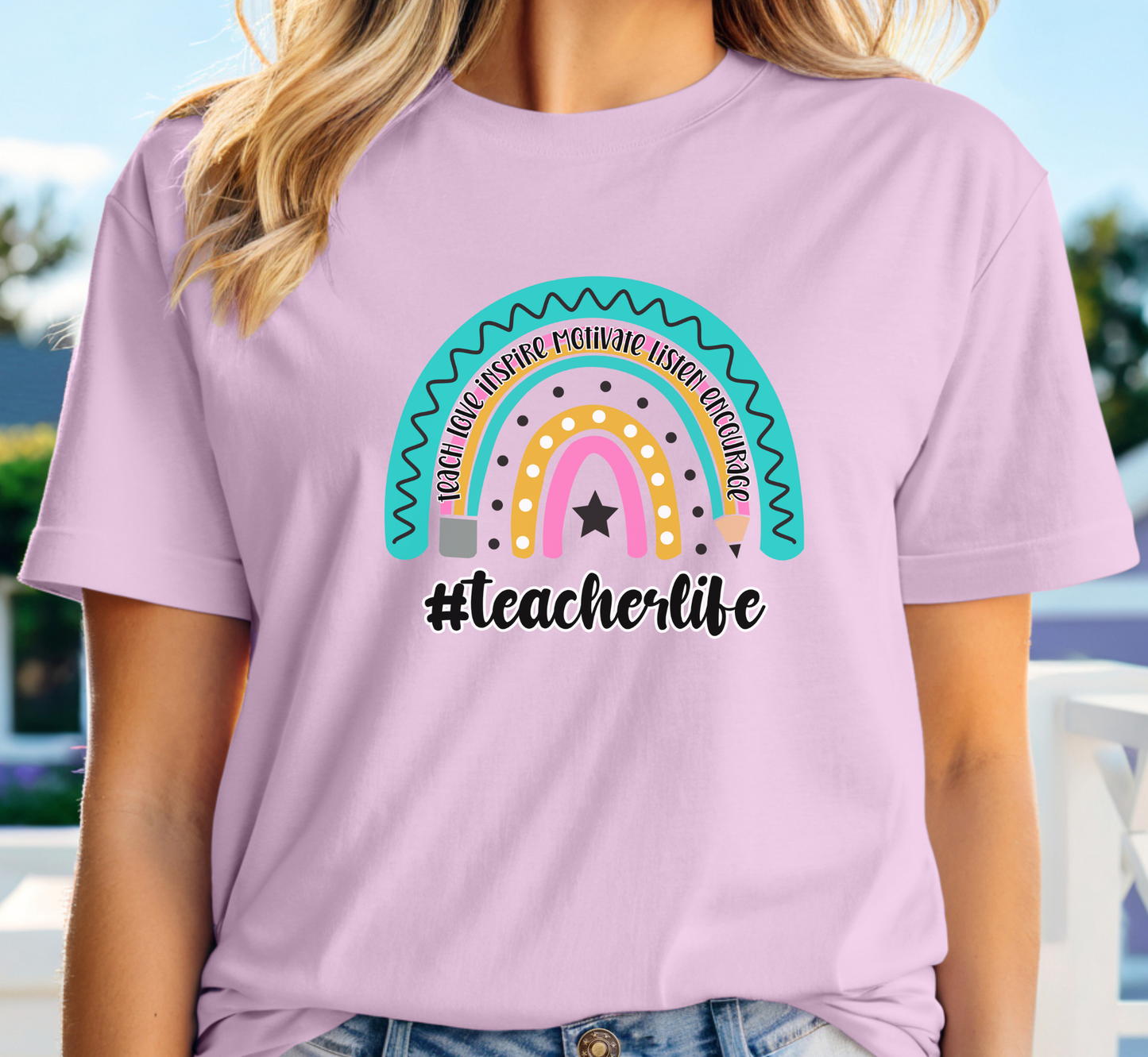 Teacher Pencil Rainbow Tee, Teacher Life T-Shirt, #teacherlife, Inspirational Teacher Shirt