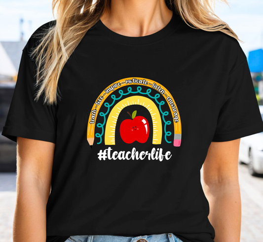 Teacher Rainbow Apple Tee, Teacher Life T-Shirt, #teacherlife, Inspirational Teacher Shirt