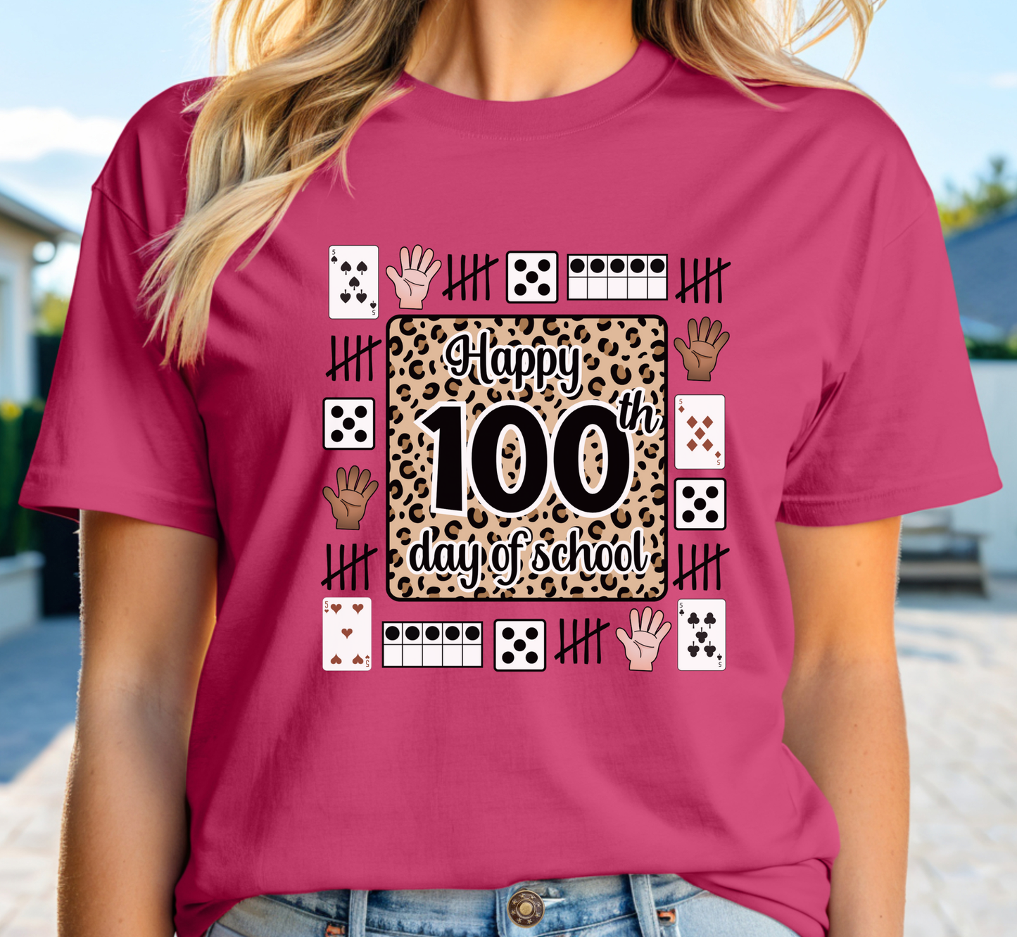 100th Day of School Leopard Print Teacher Tee, 100 Days of School Shirt, Elementary Teacher Tee
