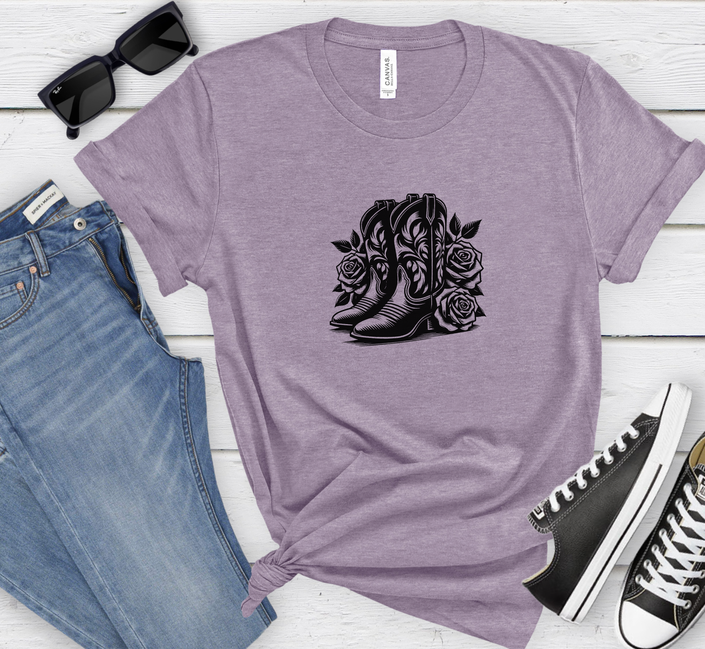 Cowboy Boots and Roses T-Shirt, Floral Cowgirl Shirt, Western Tee