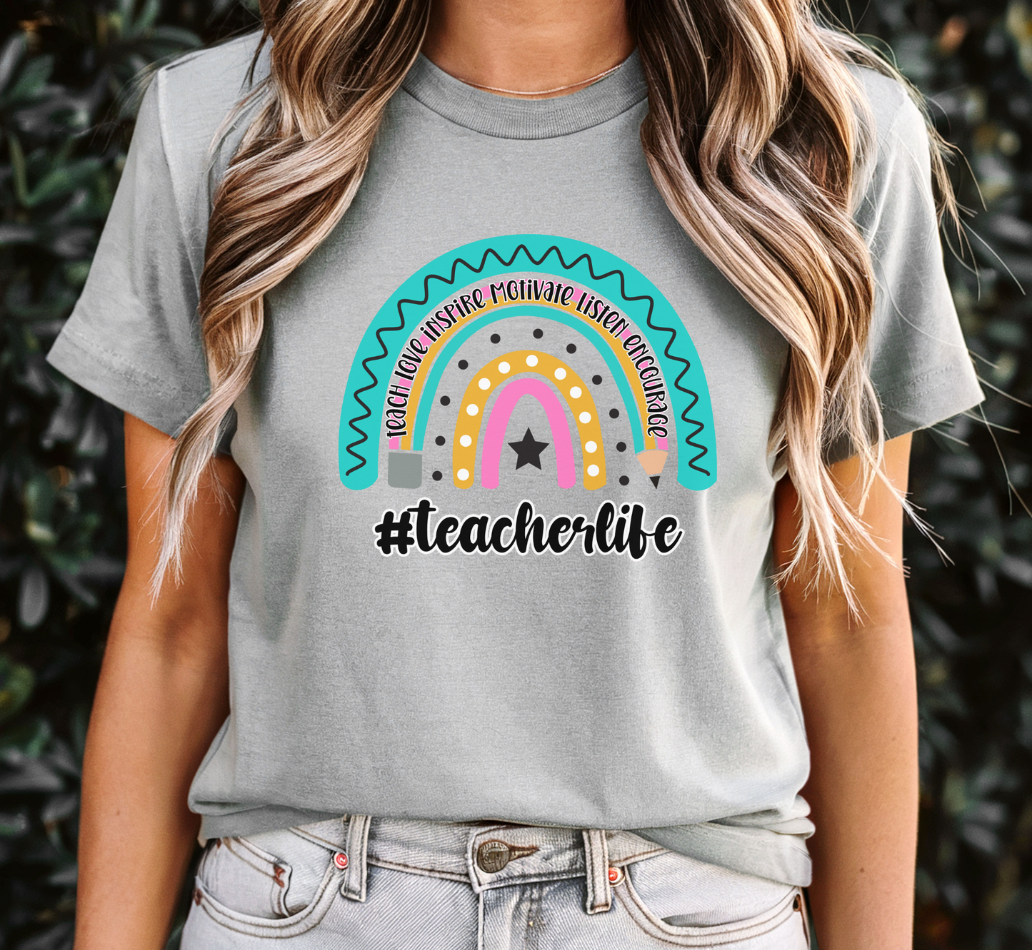 Teacher Pencil Rainbow Tee, Teacher Life T-Shirt, #teacherlife, Inspirational Teacher Shirt